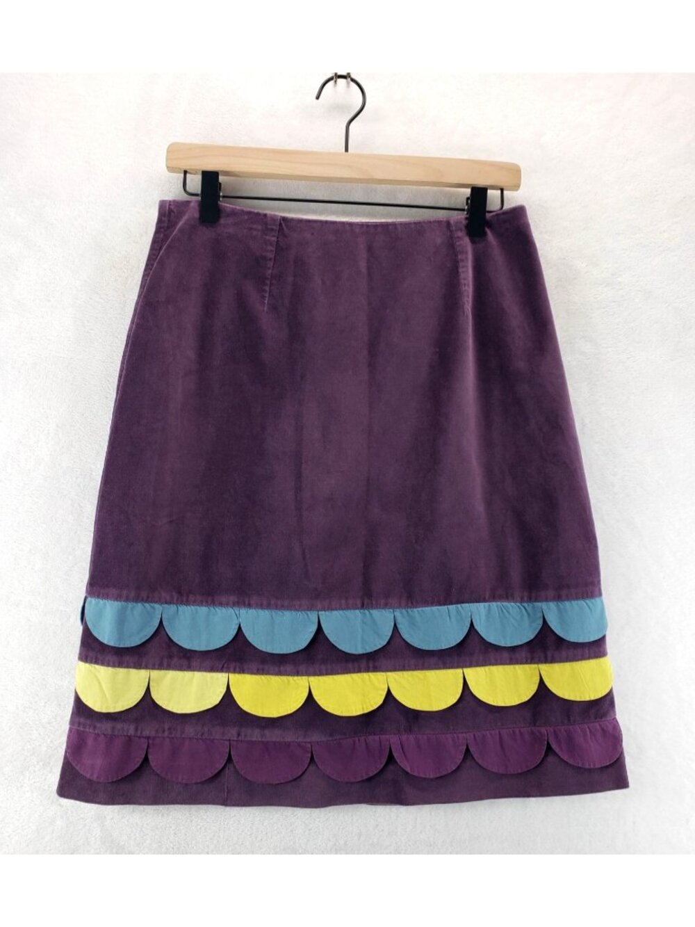Purple Velvet A-line Skirt M/8 Boden Petal Scallop Trim Blue/Yellow Retro Mod